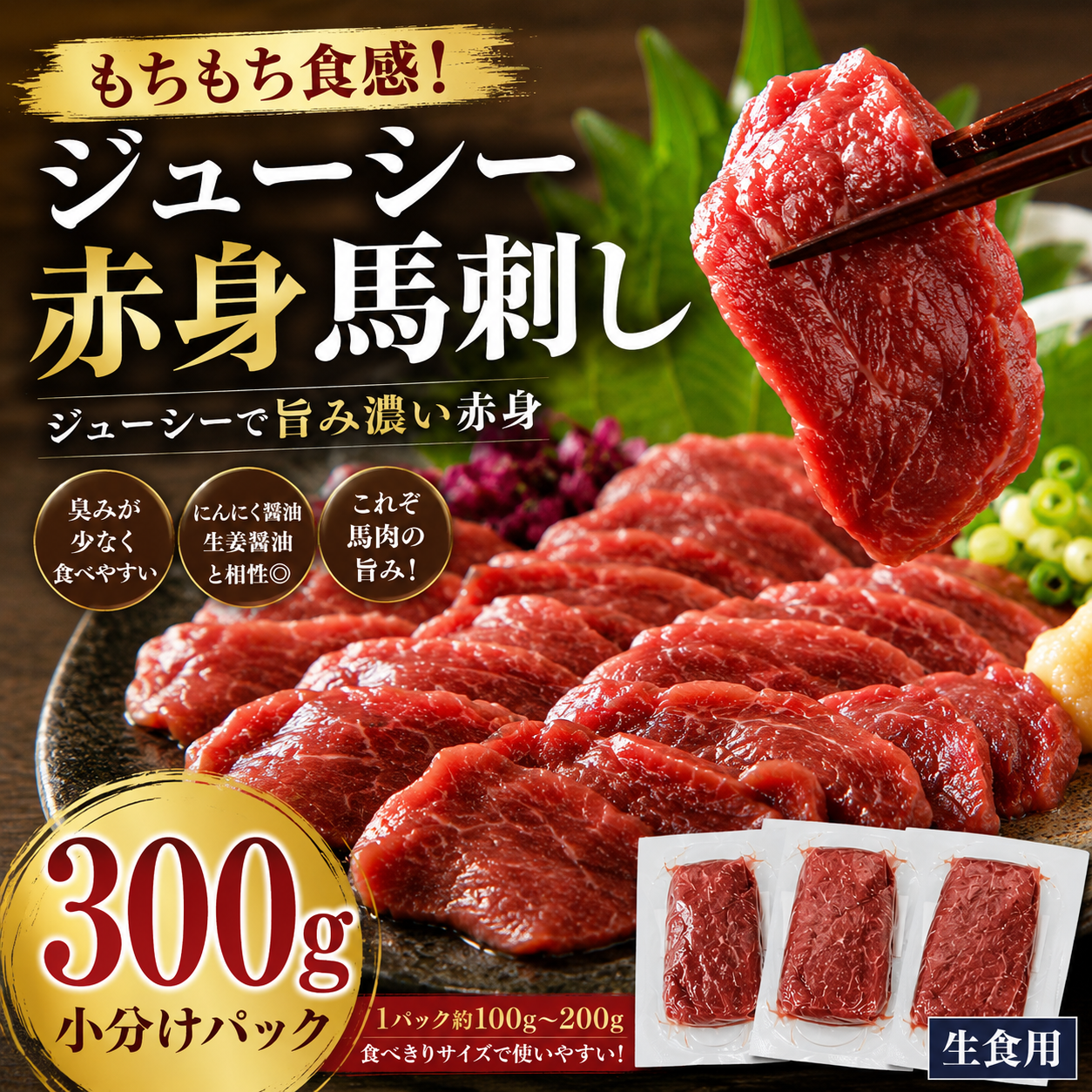 【ジューシー食感で旨み濃い】赤身馬刺し 小分け 1パック約100〜200g