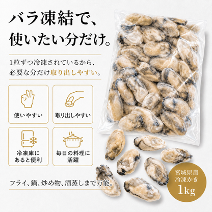 【宮城県産】冷凍むき牡蠣 1kg 加熱用 バラ凍結 訳あり 無選別